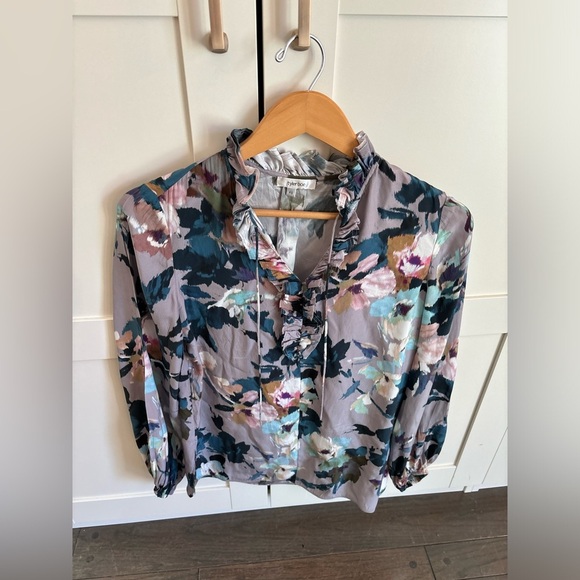 Tyler boe floral blouse top long sleeve 100% silk size xs spring dressy casual - Picture 1 of 4
